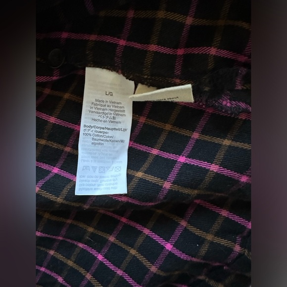 Madewell Plaid Flannel Pink Black and Tan Button Down Shirt Size Large / L - Picture 9 of 12